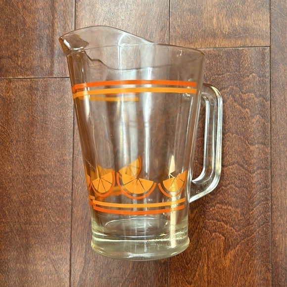 Vintage Clear Glass Pitcher with Orange Slice Design - Picture 1 of 14